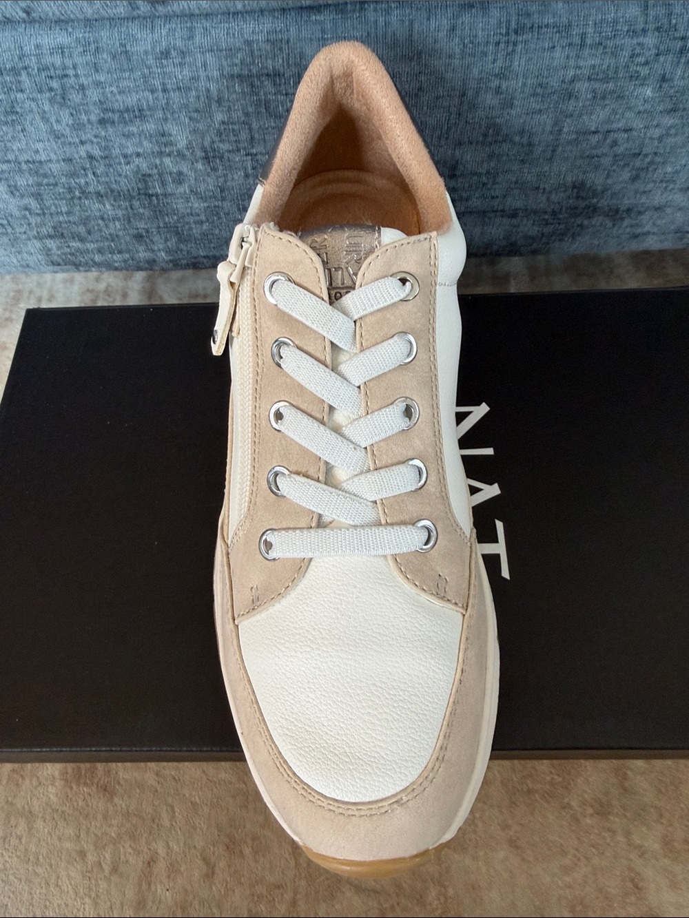 Naturalizer Women’s Jace White and Beige Low-Top Leather & Suede Sneaker - Picture 3 of 6